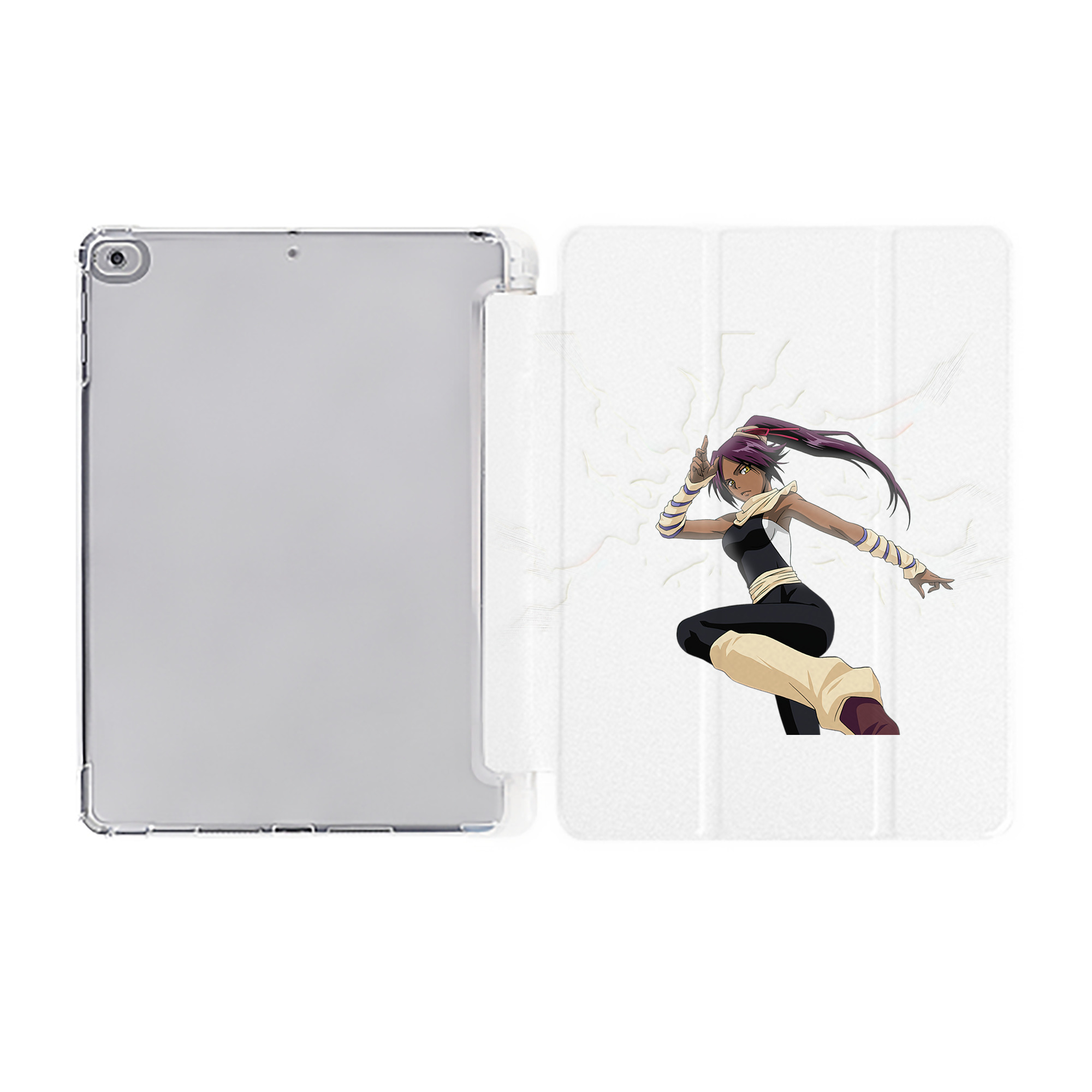 （画像用） ブリーチ 四楓院 夜一（しほういん よるいち） BLEACH Shihouin Yoruichi IPad ケース ペン収納付き 三つ折りスタンド PUレザー×シリコン 対応機種9.5/10.5/10.9インチ